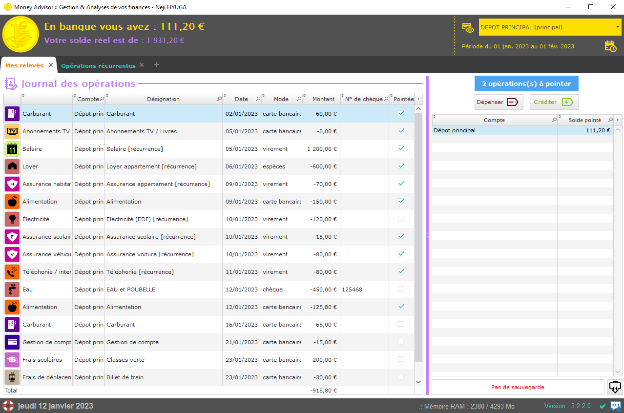 Utilisation F1 Principal Ecran 01